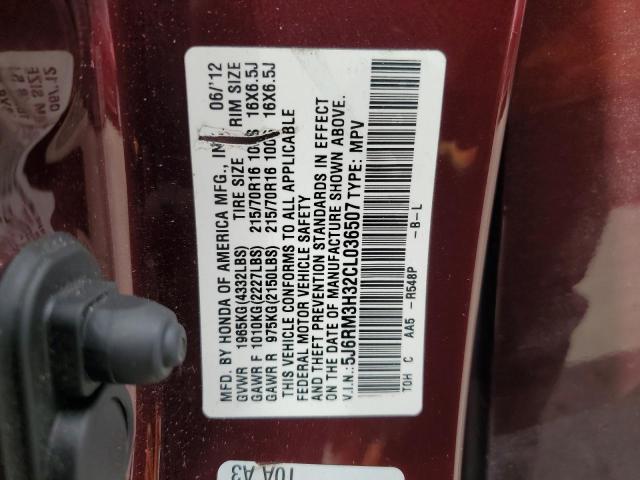 5J6RM3H32CL036507 - 2012 HONDA CR-V LX ბურგუნდია ფოტო 13