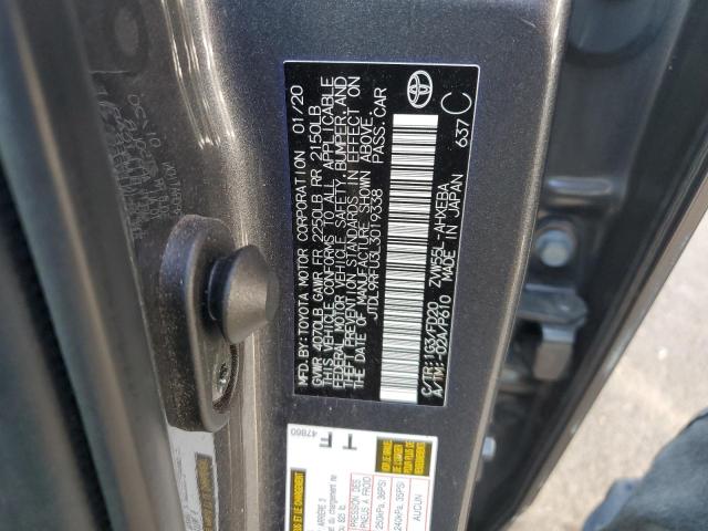 JTDL9RFU3L3019338 - 2020 TOYOTA PRIUS LE GRAY photo 12