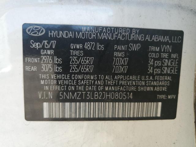 5NMZT3LB2JH080514 - 2018 HYUNDAI SANTA FE SPORT Blanc photo 13