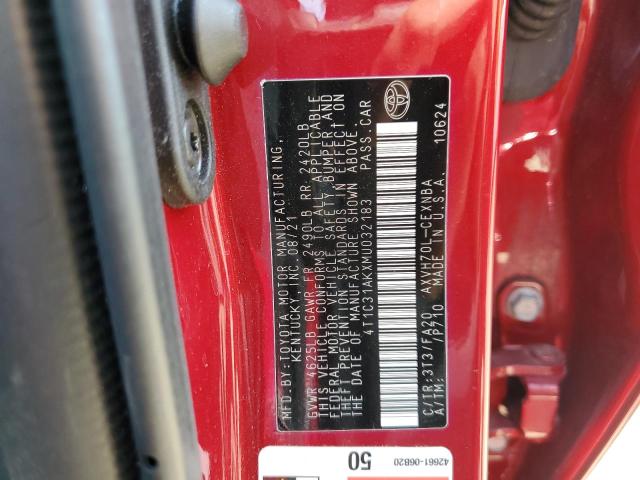 4T1C31AKXMU032183 - 2021 TOYOTA CAMRY LE RED photo 12