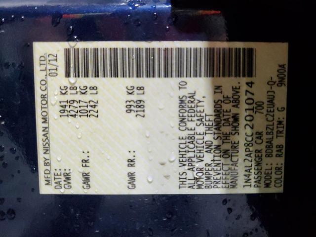 1N4AL2AP8CC201074 - 2012 NISSAN ALTIMA BASE BLUE photo 12