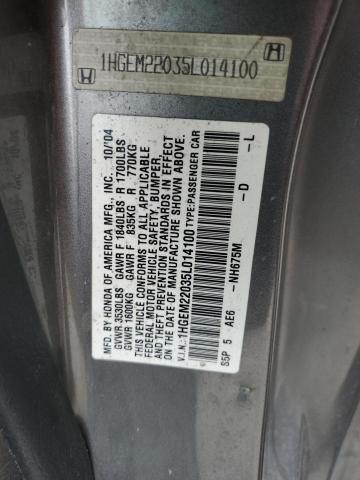 1HGEM22035L014100 - 2005 HONDA CIVIC EX SILVER photo 12