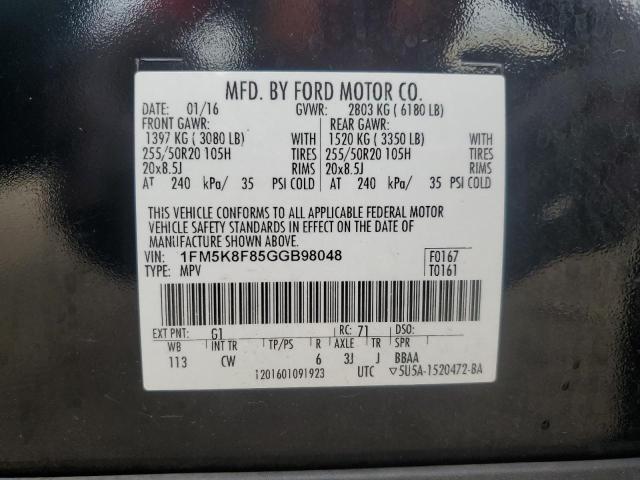 1FM5K8F85GGB98048 - 2016 FORD EXPLORER LIMITED BLACK photo 13