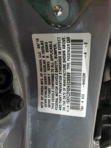 19XFC2F65KE038889 - 2019 HONDA CIVIC LX Argent photo 12