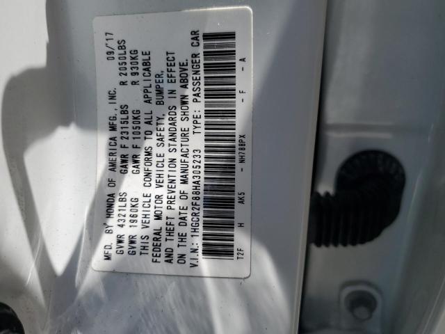 1HGCR2F88HA305233 - 2017 HONDA ACCORD EXL WHITE photo 12
