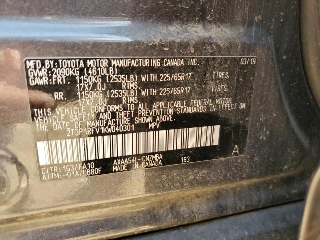 2T3P1RFV1KW040301 - 2019 TOYOTA RAV4 XLE GRAY photo 13
