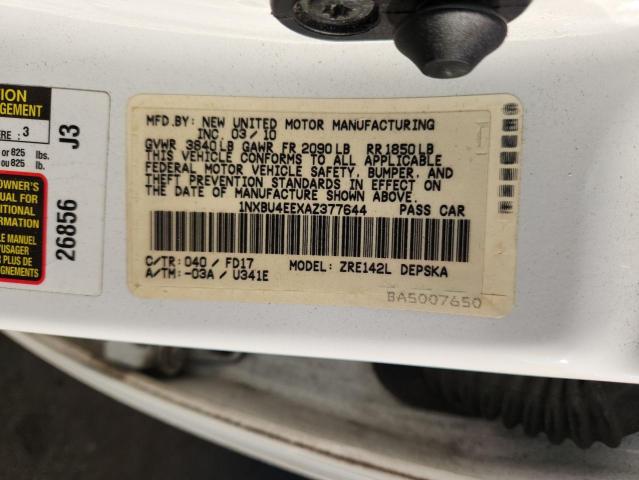 1NXBU4EEXAZ377644 - 2010 TOYOTA COROLLA BASE WHITE photo 12