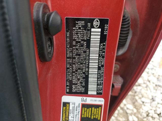 4T1BF1FK8CU616687 - 2012 TOYOTA CAMRY BASE RED photo 12