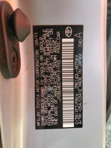 JTDBU4EEXB9161592 - 2011 TOYOTA COROLLA BASE 银色 照片 12