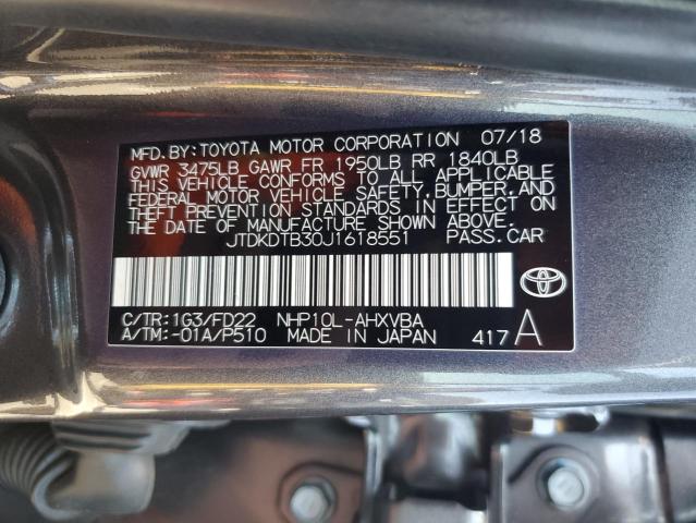 JTDKDTB30J1618551 - 2018 TOYOTA PRIUS C CHARCOAL photo 12