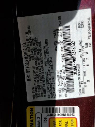 3LN6L5E90HR648502 - 2017 LINCOLN MKZ RESERVE ბურგუნდია ფოტო 12