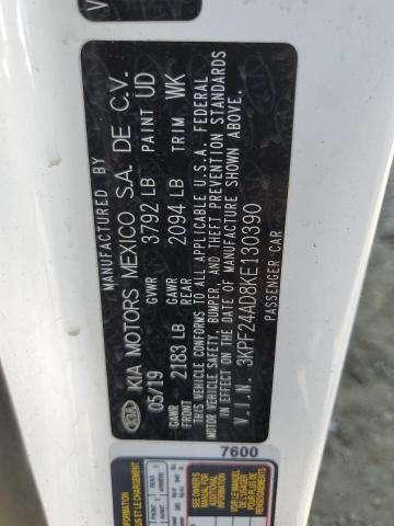 3KPF24AD8KE130390 - 2019 KIA FORTE FE თეთრი ფოტო 13