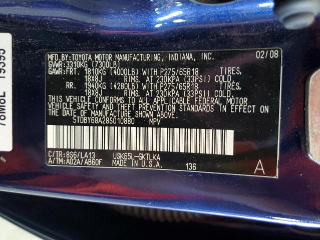 5TDBY68A28S010880 - 2008 TOYOTA SEQUOIA LIMITED BLUE photo 13