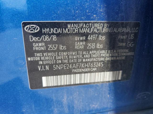 5NPE24AF7KH763245 - 2019 HYUNDAI SONATA SE Կապույտ լուսանկար 12
