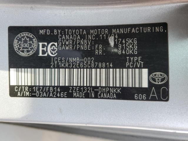 2T1KR32E65C878814 - 2005 TOYOTA COROLLA MA XR SILVER photo 12