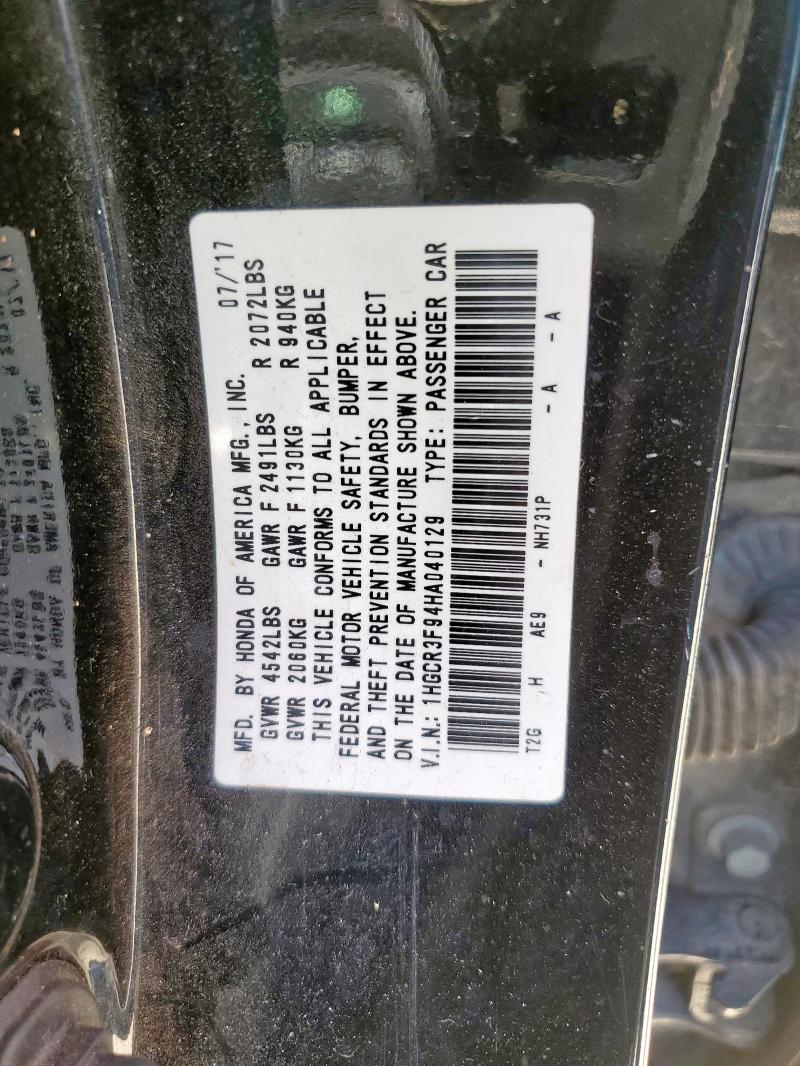 1HGCR3F94HA040129 - 2017 HONDA ACCORD TOURING BLACK photo 13