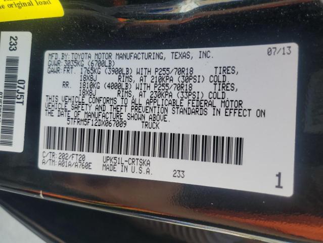 5TFRM5F12DX067009 - 2013 TOYOTA TUNDRA DOUBLE CAB SR5 BLACK photo 12