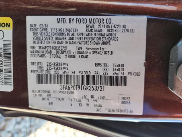 3FA6P0T91GR353721 - 2016 FORD FUSION SE BROWN photo 12