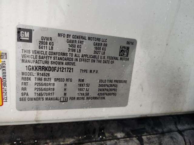 1GKKRRKD0FJ121721 - 2015 GMC ACADIA SLT-1 WHITE photo 12