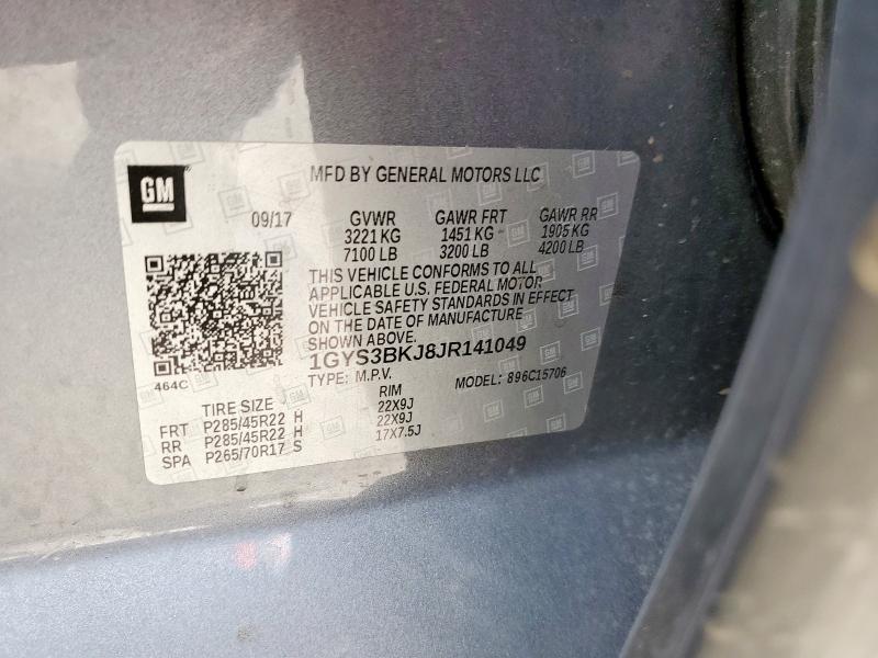 1GYS3BKJ8JR141049 - 2018 CADILLAC ESCALADE LUXURY Մոխրագույն լուսանկար 12