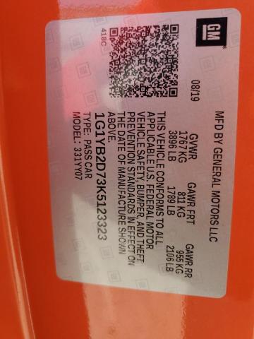 1G1YB2D73K5123323 - 2019 CHEVROLET CORVETTE STINGRAY 1LT ORANGE photo 12