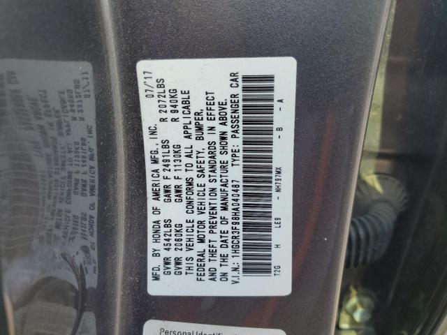 1HGCR3F98HA040487 - 2017 HONDA ACCORD TOURING GRAY photo 12