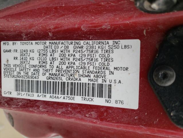 5TETU62NX8Z569043 - 2008 TOYOTA TACOMA PRERUNNER ACCESS CAB WHITE photo 12