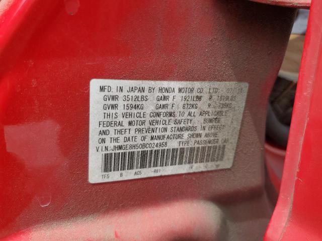 JHMGE8H50BC024958 - 2011 HONDA FIT SPORT RED photo 12