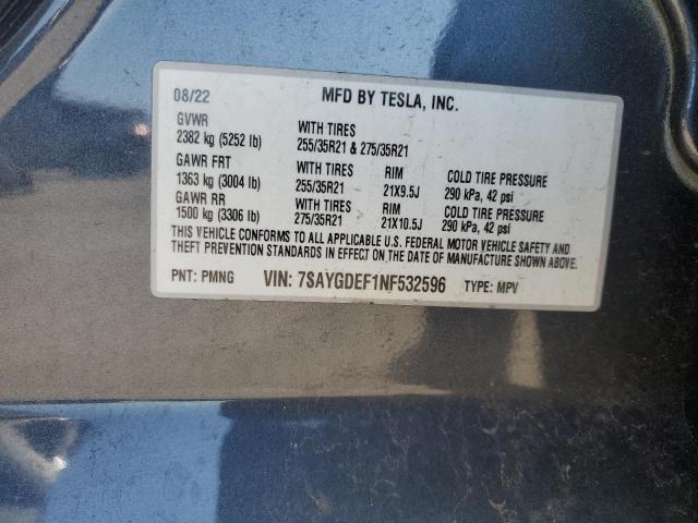 7SAYGDEF1NF532596 - 2022 TESLA MODEL Y Boz foto 13