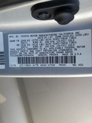 5TEJU62N07Z434434 - 2007 TOYOTA TACOMA DOUBLE CAB PRERUNNER SILVER photo 12