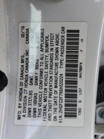2HGFC2F79GH535224 - 2016 HONDA CIVIC EX WHITE photo 12