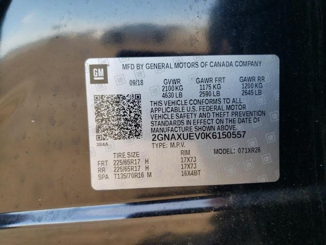 2GNAXUEV0K6150557 - 2019 CHEVROLET EQUINOX LT Czarny zdjęcie 12