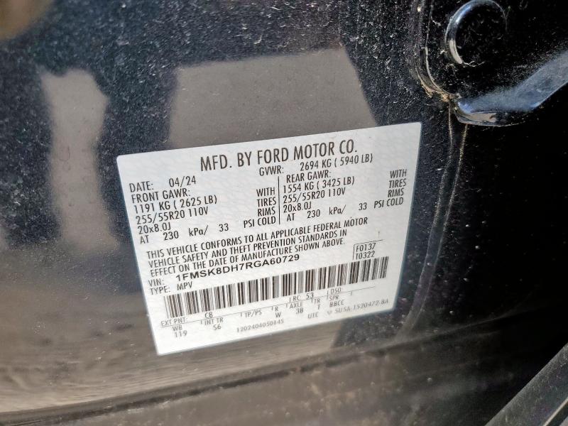 1FMSK8DH7RGA60729 - 2024 FORD EXPLORER XLT أسود صورة 13