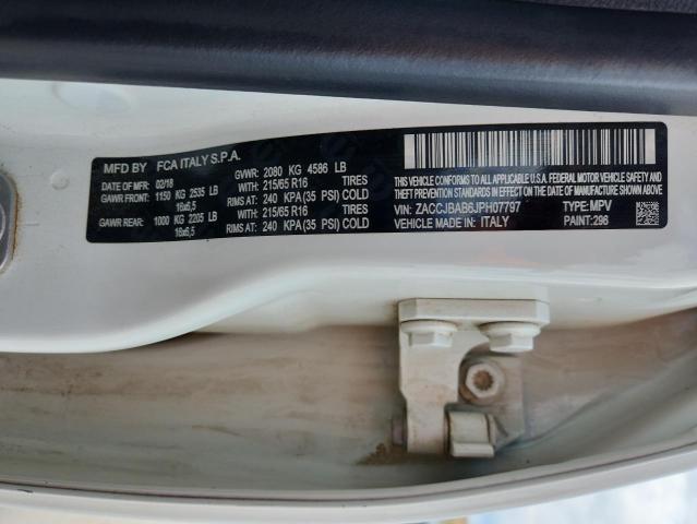 ZACCJBAB6JPH07797 - 2018 JEEP RENEGADE SPORT Սպիտակ լուսանկար 13