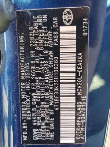 4T1BF30K25U106360 - 2005 TOYOTA CAMRY LE BLUE photo 12