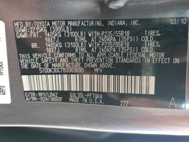 5TDDK3DC7BS003690 - 2011 TOYOTA SIENNA XLE GRAY photo 14