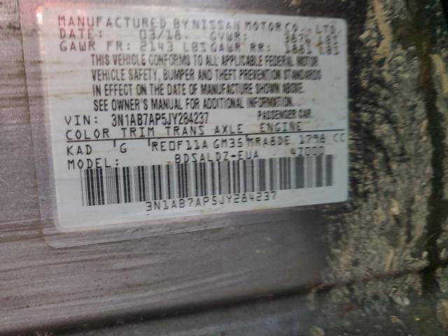 3N1AB7AP5JY284237 - 2018 NISSAN SENTRA S GRAY photo 12