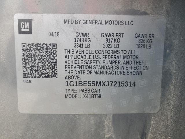 1G1BE5SMXJ7215314 - 2018 CHEVROLET CRUZE LT 灰色 照片 12