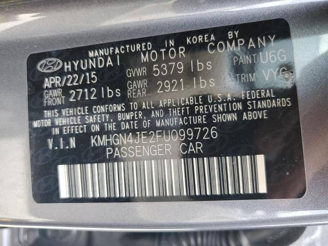 KMHGN4JE2FU099726 - 2015 HYUNDAI GENESIS 3.8L GRAY photo 12