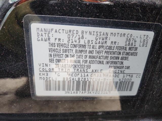 3N1AB7AP3KY203169 - 2019 NISSAN SENTRA S შავი ფოტო 12