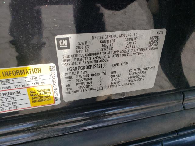 5GAKRCKD0FJ252108 - 2015 BUICK ENCLAVE BLACK photo 12