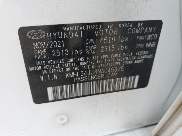 KMHL34JJ4NA045975 - 2022 HYUNDAI SONATA HYBRID WHITE photo 13