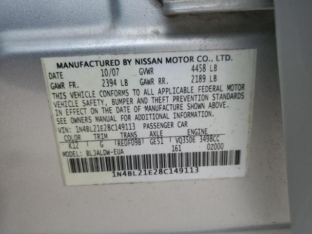 1N4BL21E28C149113 - 2008 NISSAN ALTIMA 3.5SE SILVER photo 13