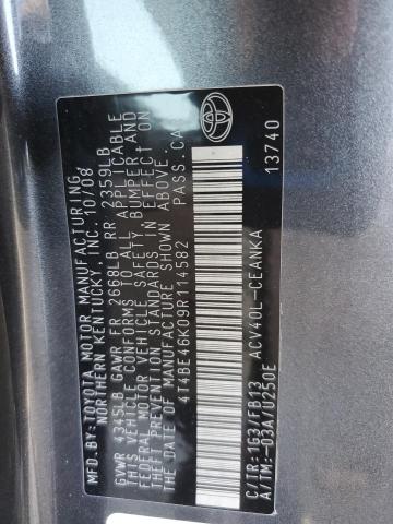 4T4BE46K09R114582 - 2009 TOYOTA CAMRY BASE GRAY photo 13