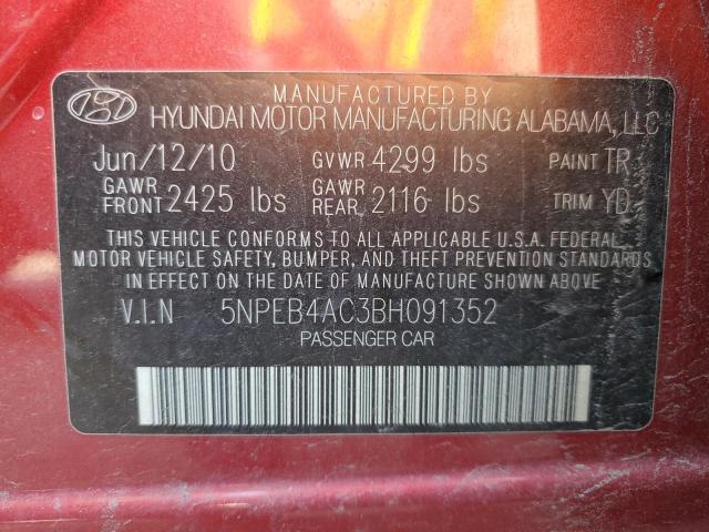 5NPEB4AC3BH091352 - 2011 HYUNDAI SONATA GLS RED photo 12