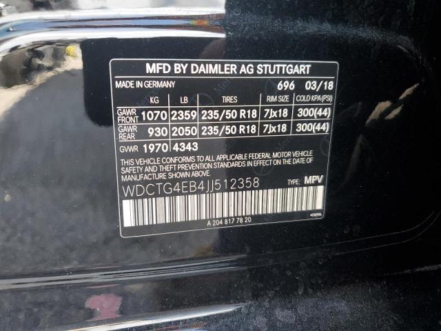 WDCTG4EB4JJ512358 - 2018 MERCEDES-BENZ GLA 250 Қара фото 14