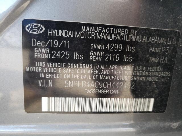 5NPEB4AC9CH442492 - 2012 HYUNDAI SONATA GLS GRAY photo 12