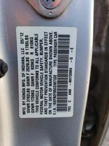 19XFB2F85CE067332 - 2012 HONDA CIVIC EX SILVER photo 12