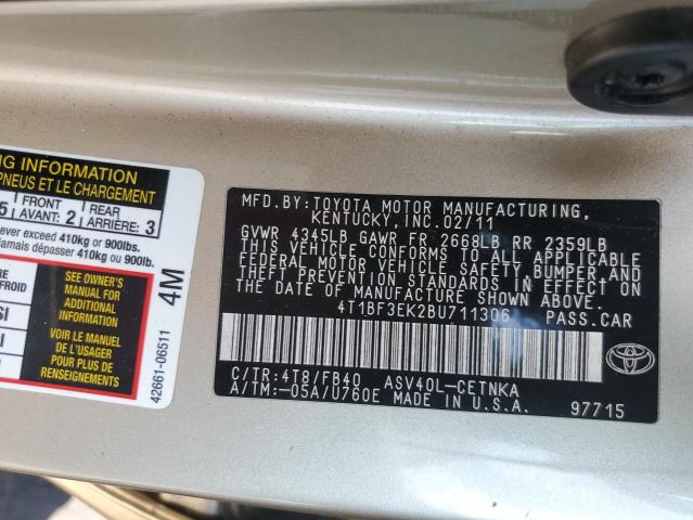 4T1BF3EK2BU711306 - 2011 TOYOTA CAMRY BASE TAN photo 12