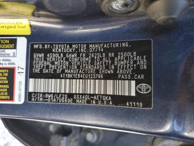 4T1BK1EB4EU123766 - 2014 TOYOTA AVALON BASE 蓝色 照片 12